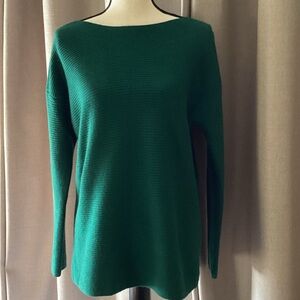 Talbots Rich Green Boat Neck Ribbed Sweater, size large.